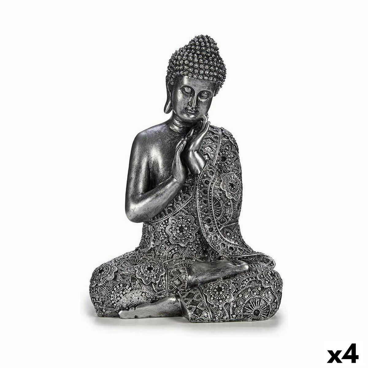 Gift Decor - Figura Decorativa Buda Sentado Prateado 22 x 33 x 18 cm (4 Unidades)