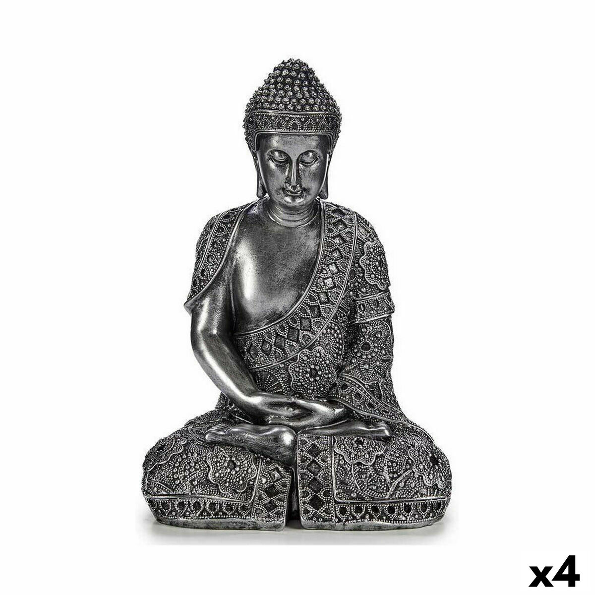 Gift Decor - Figura Decorativa Buda Sentado Prateado 17 x 32,5 x 22 cm (4 Unidades)