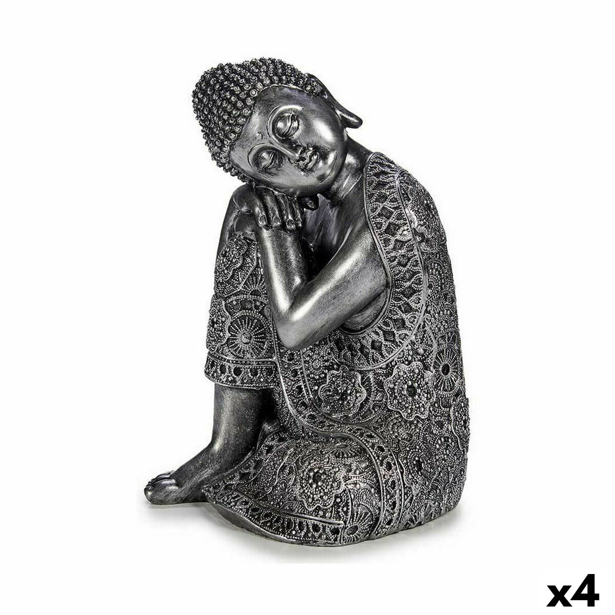 Gift Decor - Figura Decorativa Buda Sentado Prateado 20 x 30 x 20 cm (4 Unidades)