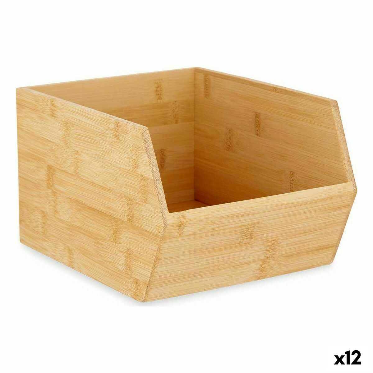 Kinvara - Caixa de Organização Empilhável Castanho Bambu 20,1 x 15,1 x 25 cm (12 Unidades)