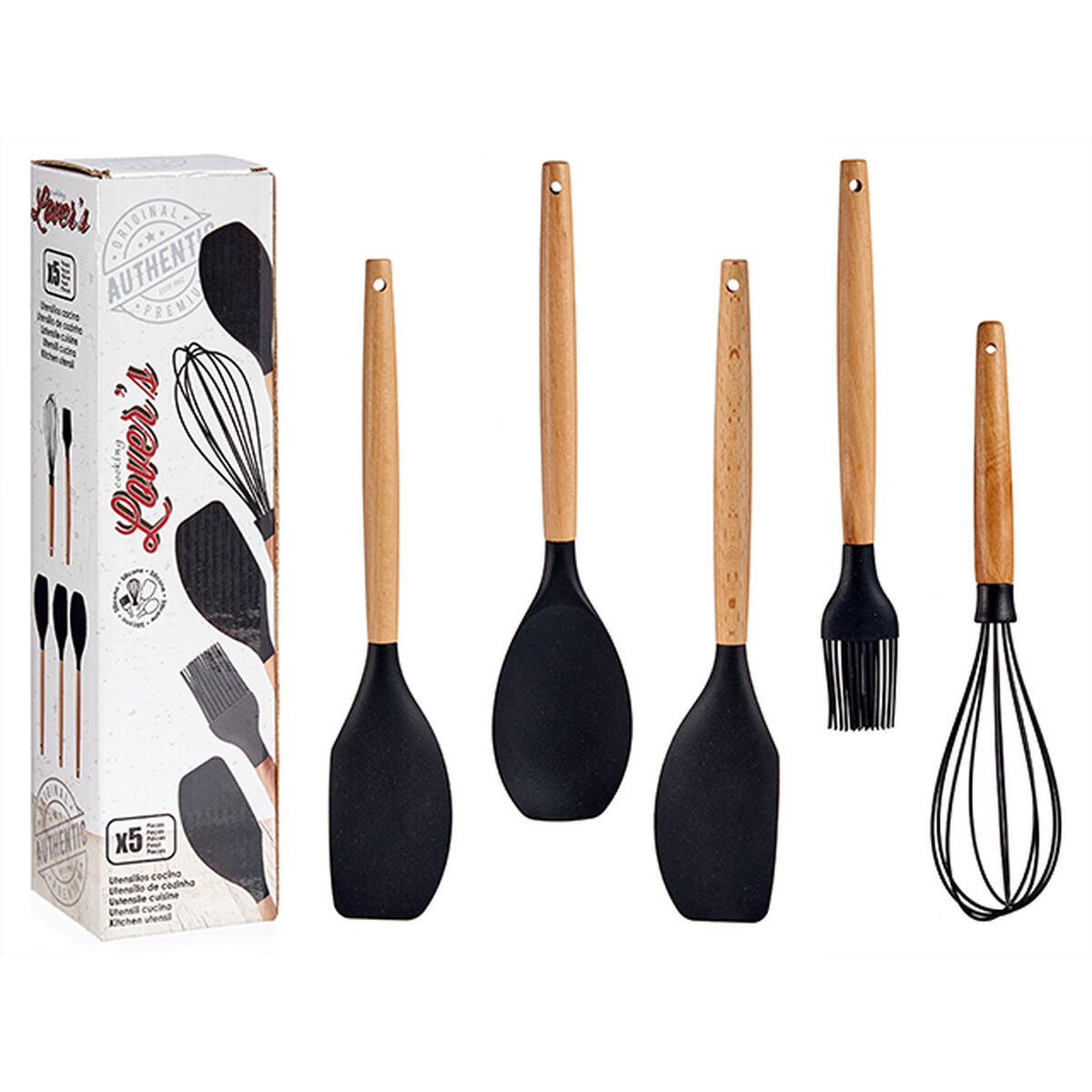 imagem de Conjunto de Utensílios de Cozinha Preto Silicone madeira de faia (24 Unidades)2