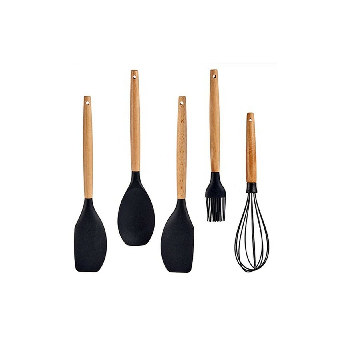 imagem de Conjunto de Utensílios de Cozinha Preto Silicone madeira de faia (24 Unidades)3