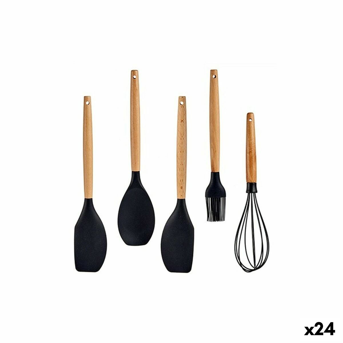 imagem de Conjunto de Utensílios de Cozinha Preto Silicone madeira de faia (24 Unidades)1