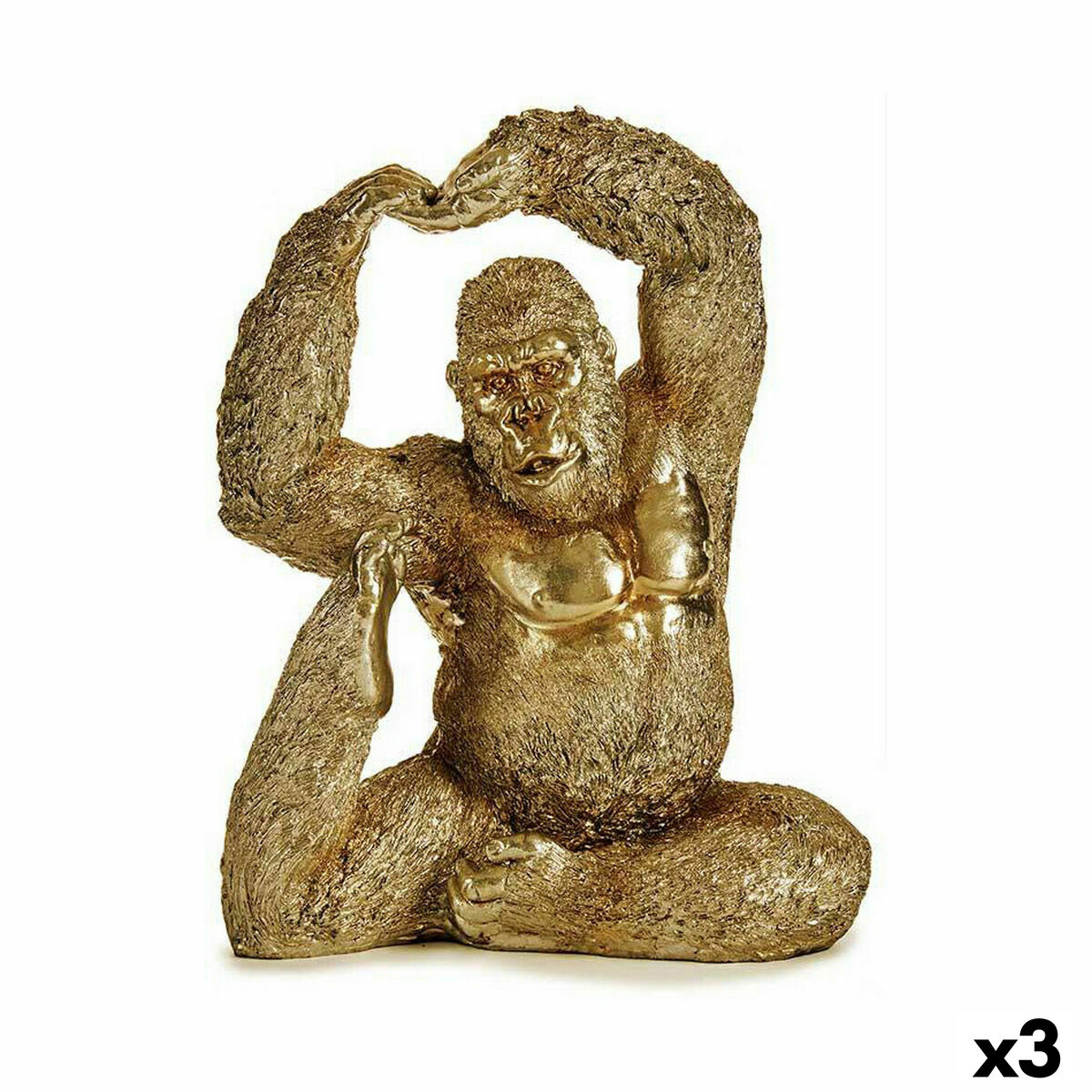 imagem de Figura Decorativa Yoga Gorila Dourado 14 x 30 x 25,5 cm (3 Unidades)1