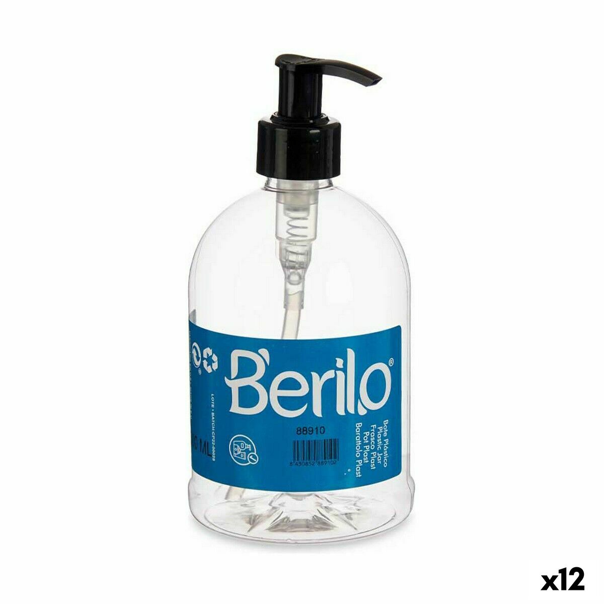 Berilo - Dispensador de Sabão Preto Transparente Plástico 500 ml (12 Unidades)