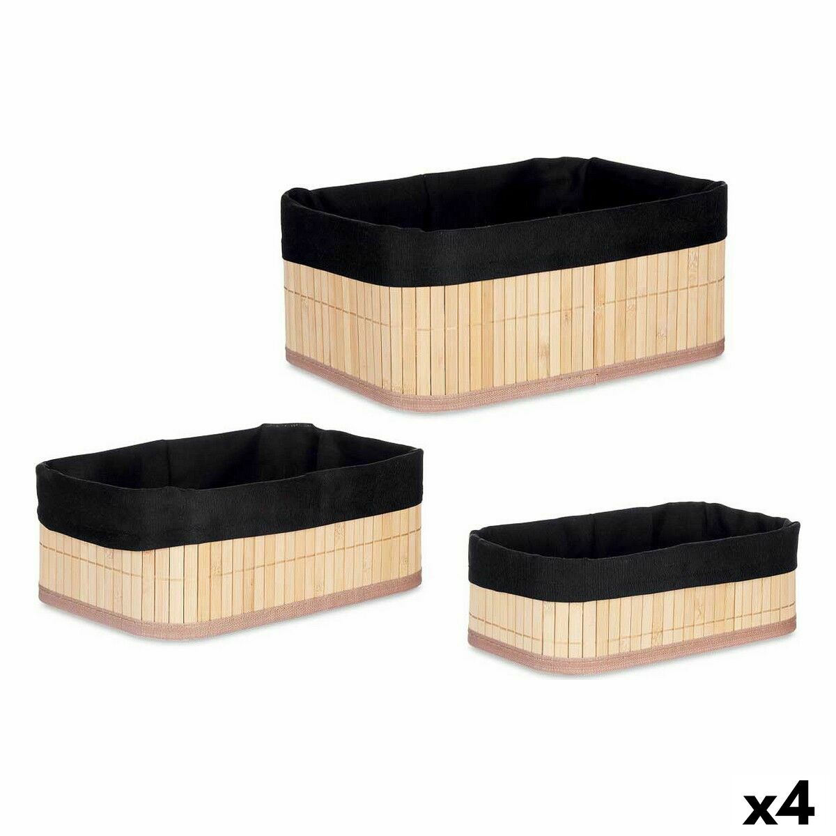 Berilo - Organizador Conjunto Preto Natural Bambu 31 x 12 x 21 cm (4 Unidades)