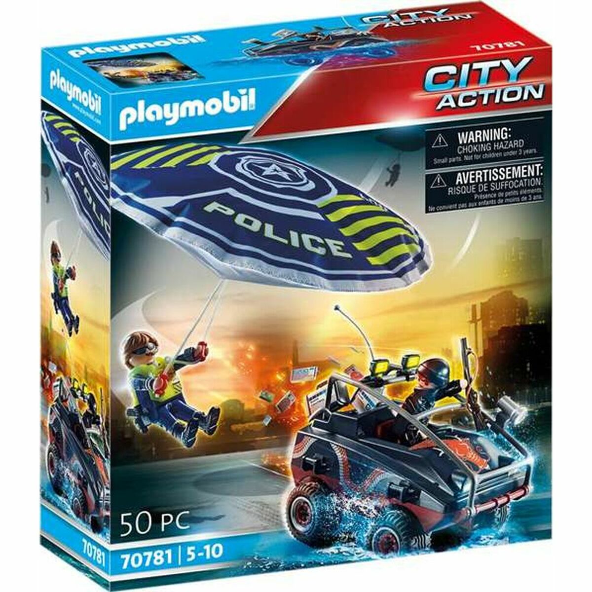 Playmobil - Playset Playmobil City Action Police Parachute with Amphibious Vehicle 70781 (50 pcs)