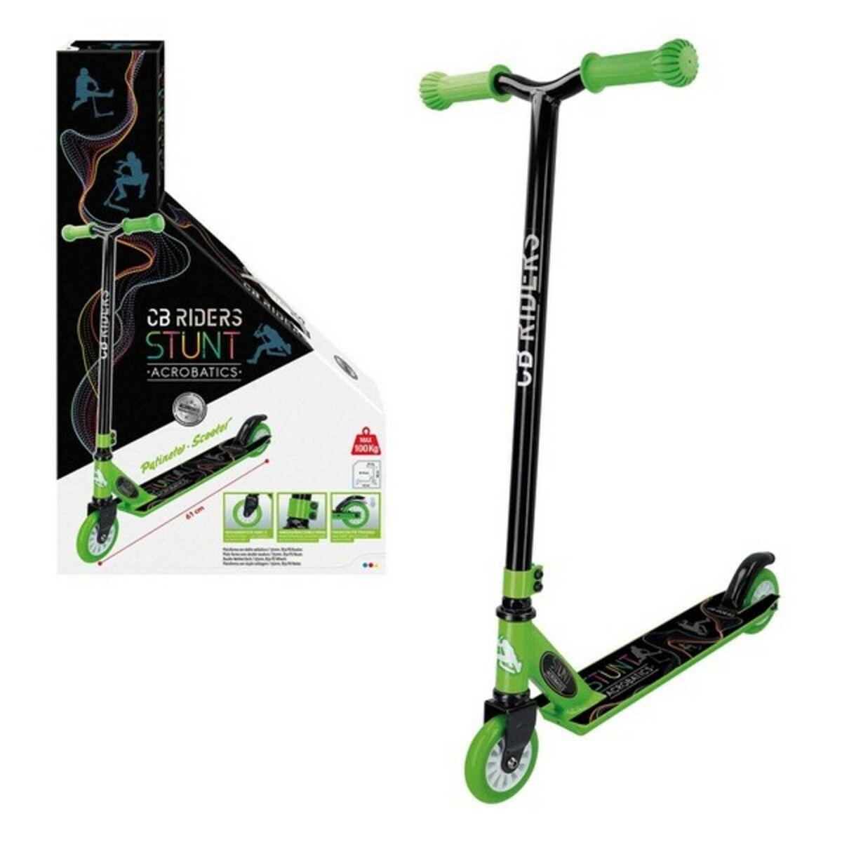 Colorbaby - Patinete Scooter CB Riders Colorbaby 54065 Preto/Verde (61 x 37 x 80 cm)