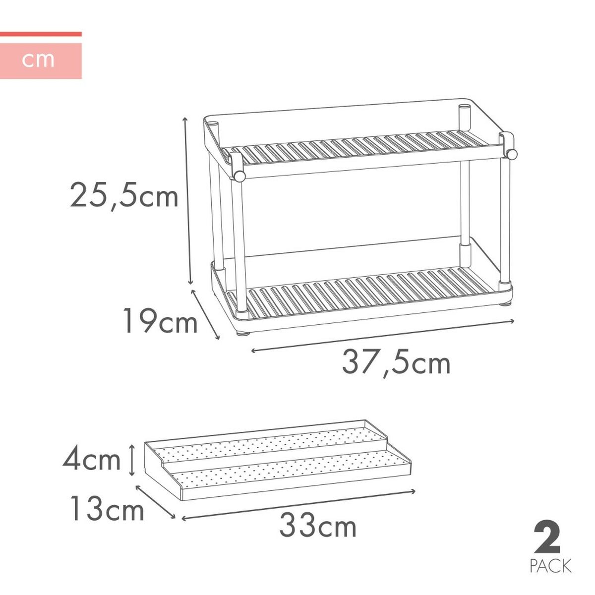 imagem de Organizador para o Armário de Cozinha Max Home Branco 2 Prateleiras 2 Unidades 37,5 x 25,5 x 19 cm5