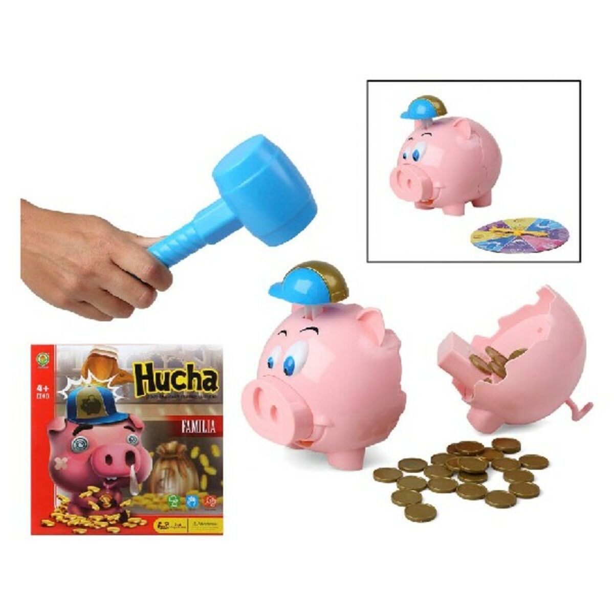 Bigbuy Fun - Jogo Educativo Piggy bank Espanhol Cor de Rosa (27 x 27 cm)