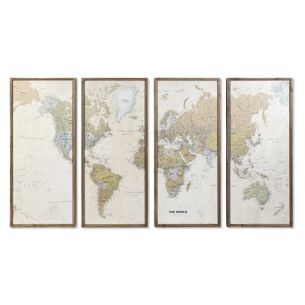 DKD Home Decor - Conjunto de 4 quadros DKD Home Decor Mapa do Mundo Vintage Loft 200 x 3,5 x 120 cm