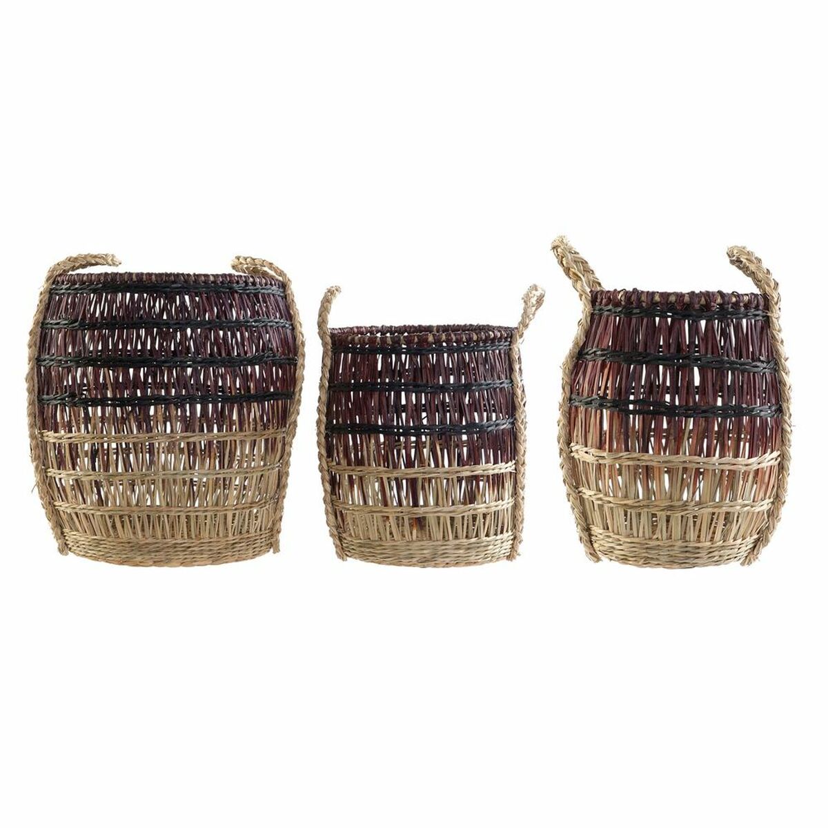 DKD Home Decor - Conjunto de Cestas DKD Home Decor Multicolor Natural Lilás Zostera marina Tropical 39 x 39 x 41 cm