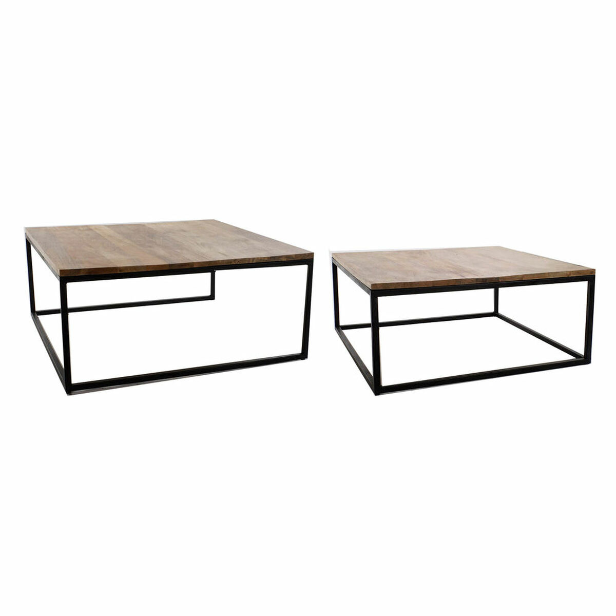 DKD Home Decor - Conjunto de 2 mesas DKD Home Decor Castanho Preto Metal Madeira de mangueira 90 x 90 x 40 cm