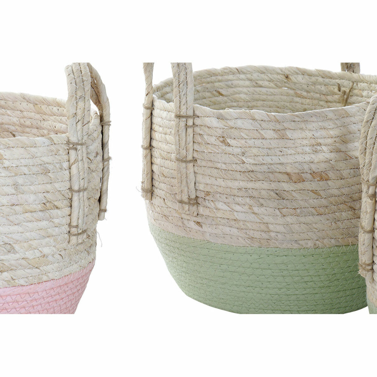 imagem de Conjunto de Cestas DKD Home Decor Natural Cor de Rosa Verde Fibra natural 30 x 30 x 32 cm Boho (2 Unidades)2