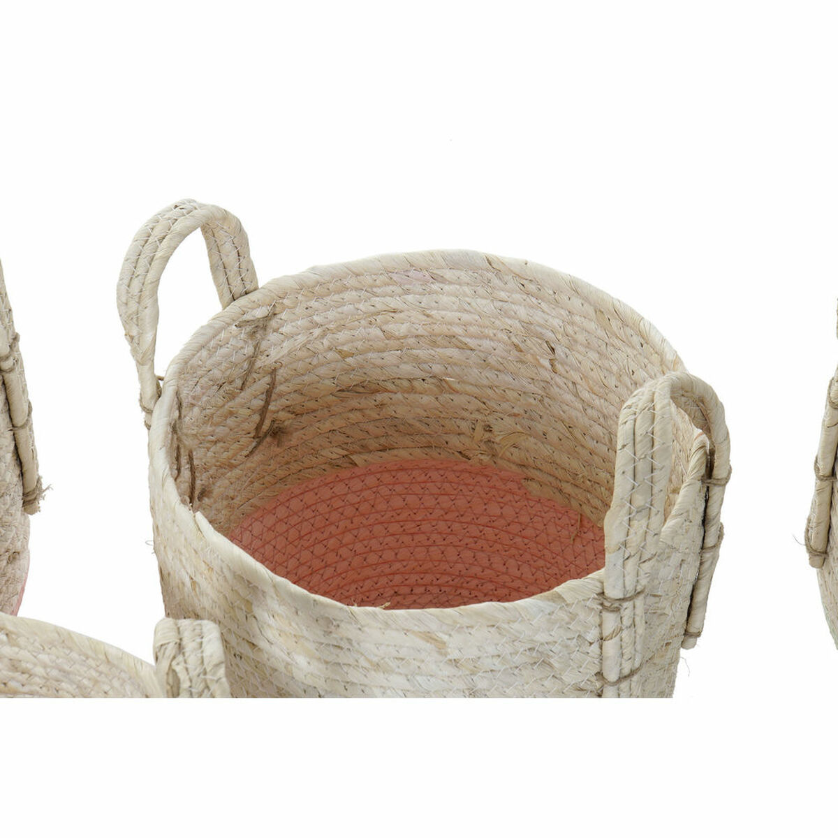 imagem de Conjunto de Cestas DKD Home Decor Natural Cor de Rosa Verde Fibra natural 30 x 30 x 32 cm Boho (2 Unidades)3