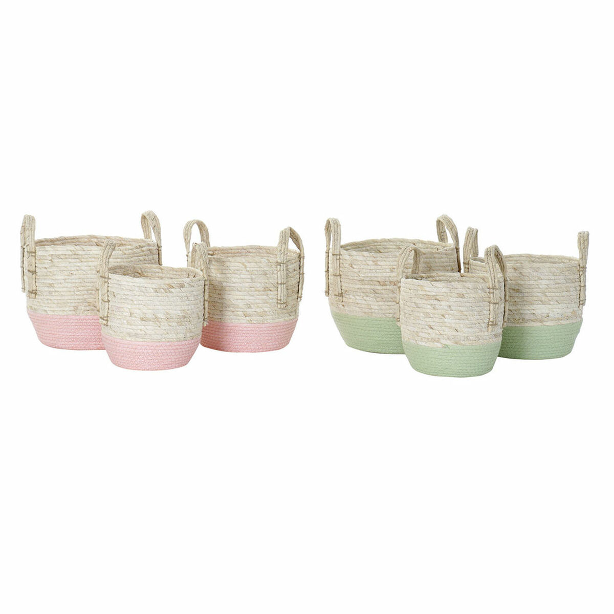 imagem de Conjunto de Cestas DKD Home Decor Natural Cor de Rosa Verde Fibra natural 30 x 30 x 32 cm Boho (2 Unidades)4