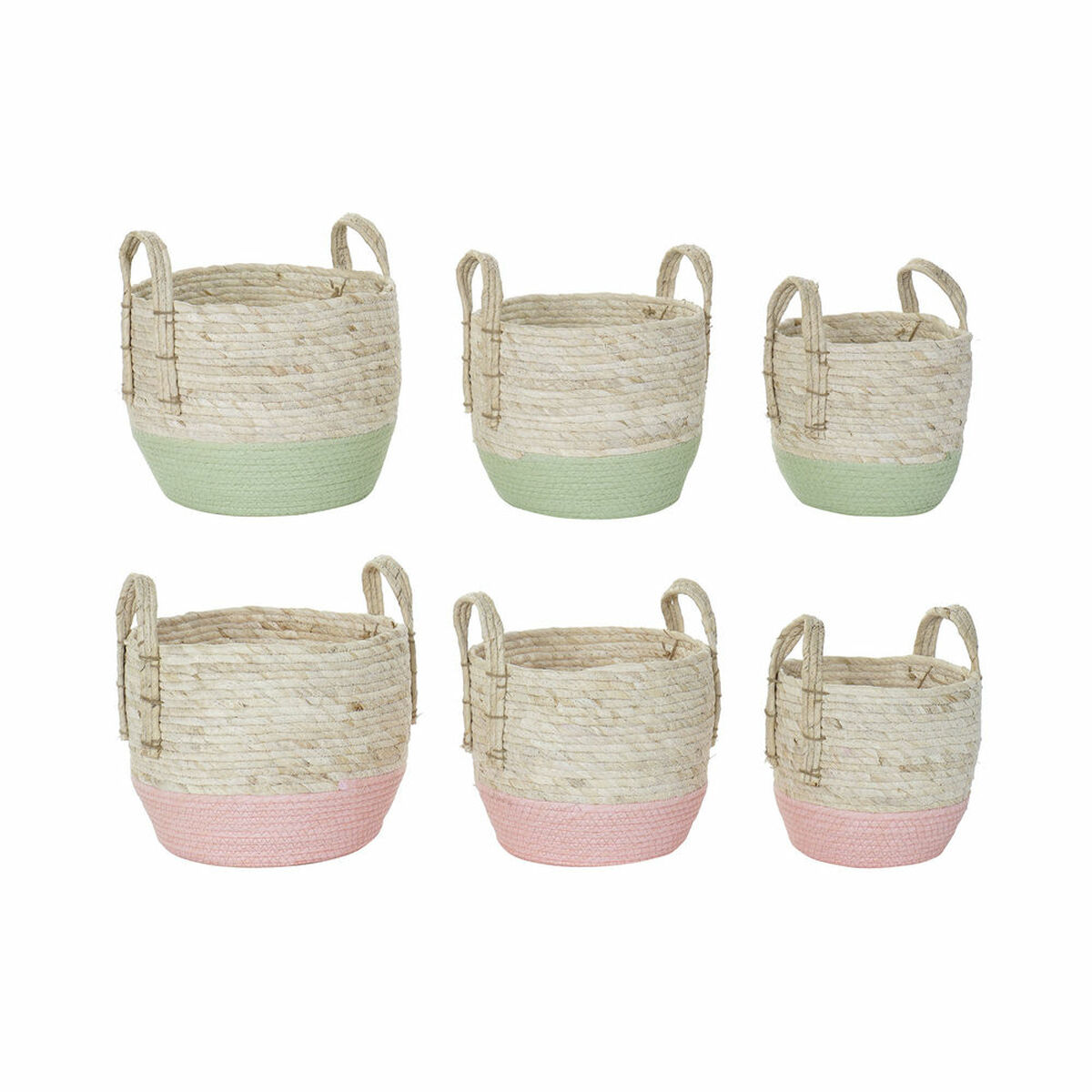 imagem de Conjunto de Cestas DKD Home Decor Natural Cor de Rosa Verde Fibra natural 30 x 30 x 32 cm Boho (2 Unidades)1