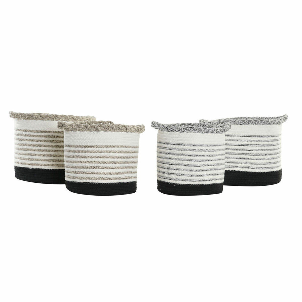 imagem de Conjunto de Cestas DKD Home Decor Riscas Preto Cinzento Castanho 30 x 30 x 30 cm Branco Boho (2 Unidades) (4 pcs)2