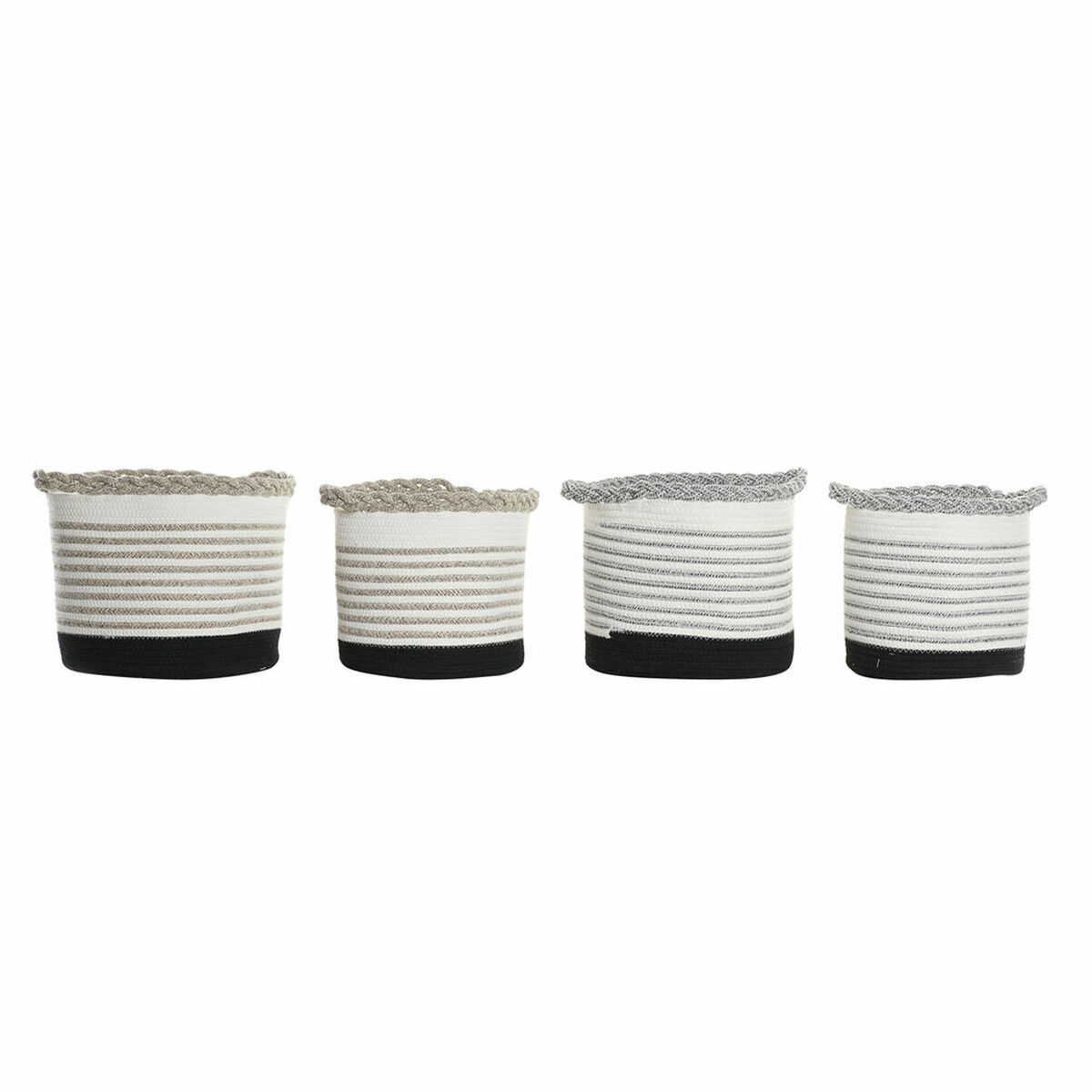 imagem de Conjunto de Cestas DKD Home Decor Riscas Preto Cinzento Castanho 30 x 30 x 30 cm Branco Boho (2 Unidades) (4 pcs)1