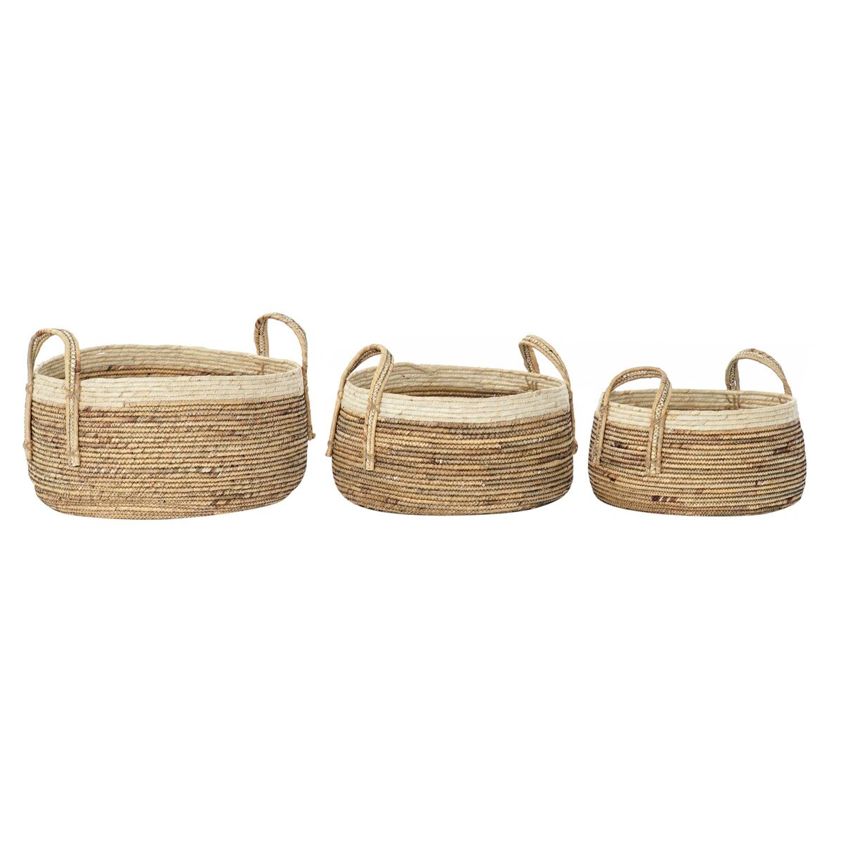 DKD Home Decor - Conjunto de Cestas DKD Home Decor Tropical Fibra natural Juncos (45 x 45 x 33 cm) (3 Peças)