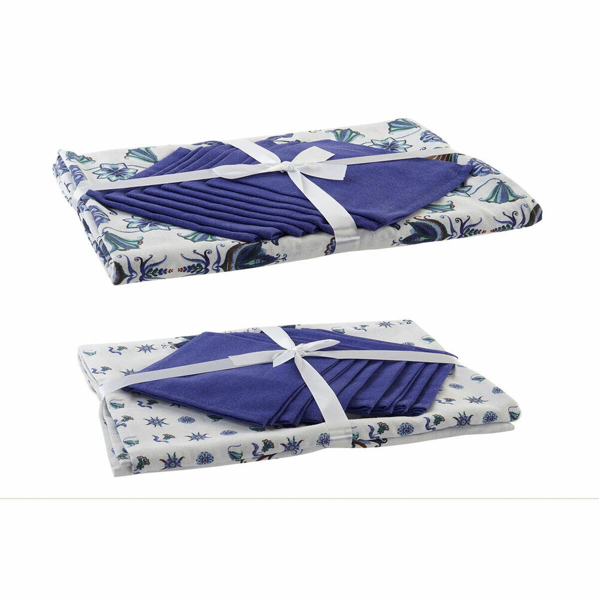 DKD Home Decor - Toalha e guardanapos DKD Home Decor 150 x 250 x 0,5 cm Azul Branco (2 Unidades)