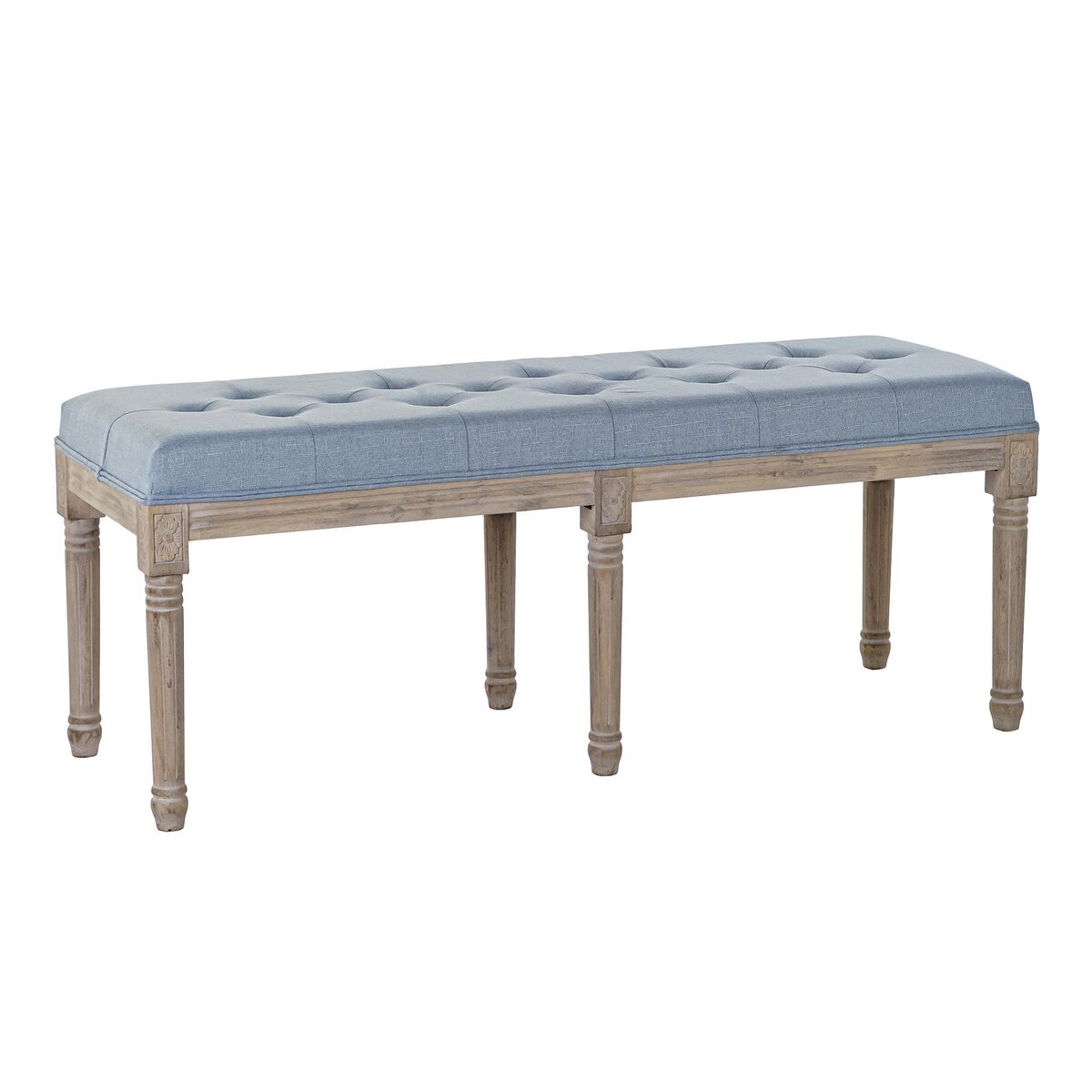 DKD Home Decor - Banqueta DKD Home Decor   Azul Poliéster Linho Madeira da borracha (122 x 41 x 48 cm)