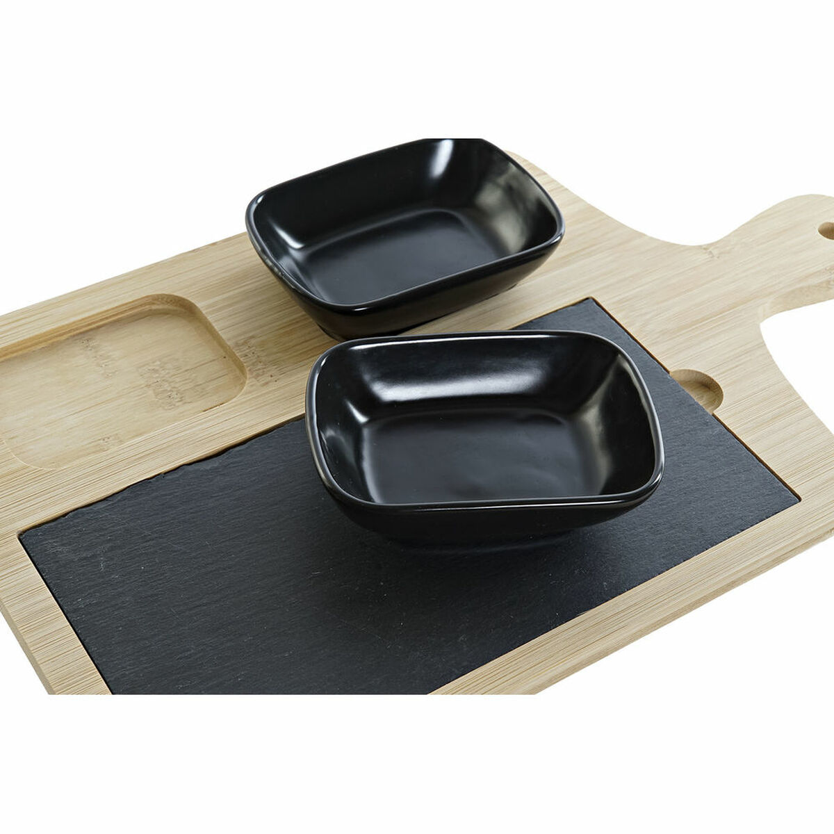 DKD Home Decor - Conjunto para Aperitivos DKD Home Decor Preto Natural Bambu Plástico Grés Ardósia 33 x 19,7 x 3,5 cm (4 pcs)