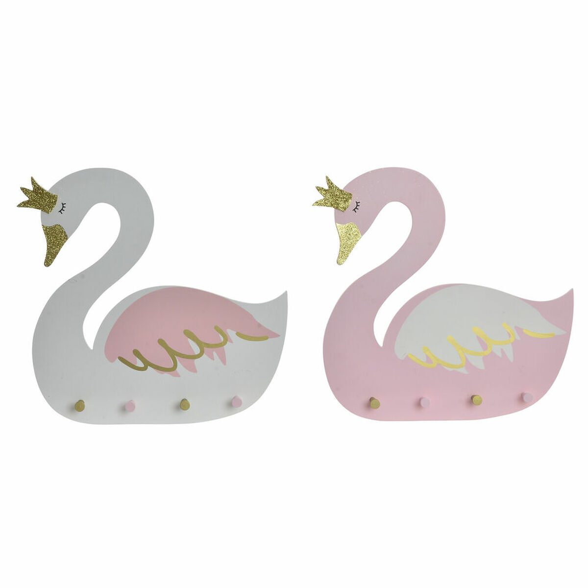 DKD Home Decor - Bengaleiro de parede DKD Home Decor Branco Rosa Claro Madeira Infantil Cisne 40 x 4 x 38,5 cm (2 Unidades)