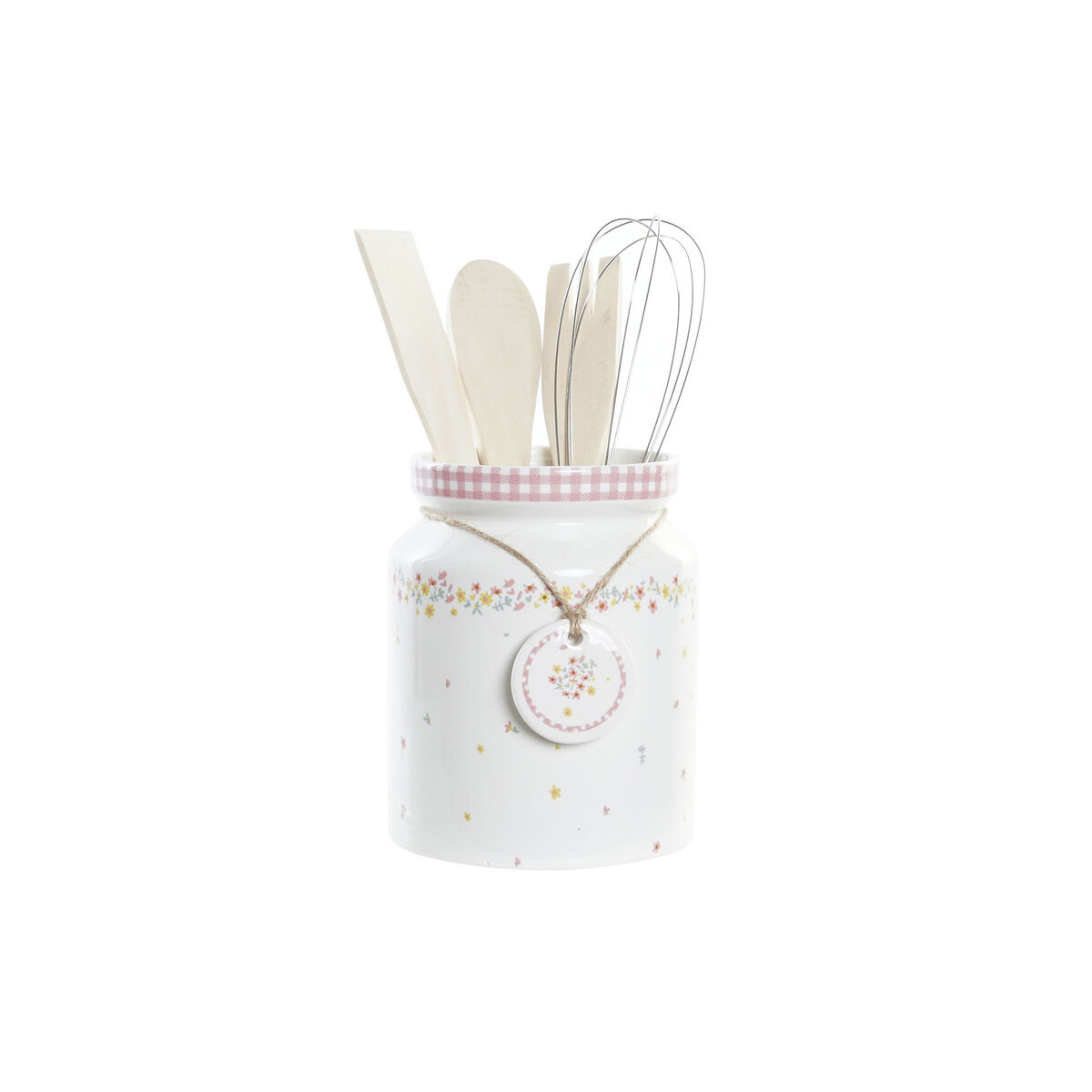 DKD Home Decor - Conjunto de Utensílios de Cozinha DKD Home Decor Bloemen Dolomite Madeira MDF 12 x 12 x 22 cm