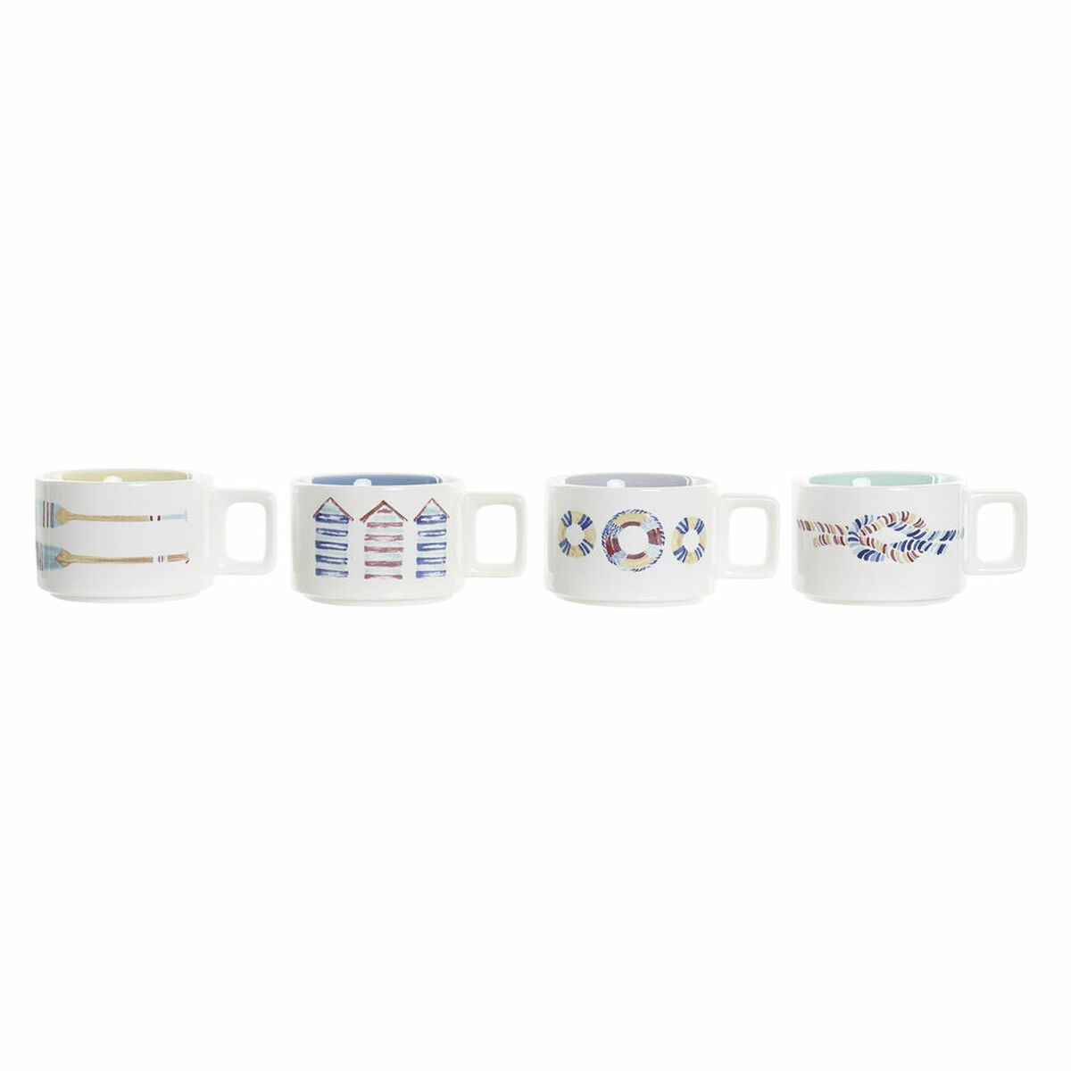 DKD Home Decor - Conjunto de Chávenas de Café DKD Home Decor Azul Multicolor Metal Dolomite 4 Peças 260 ml