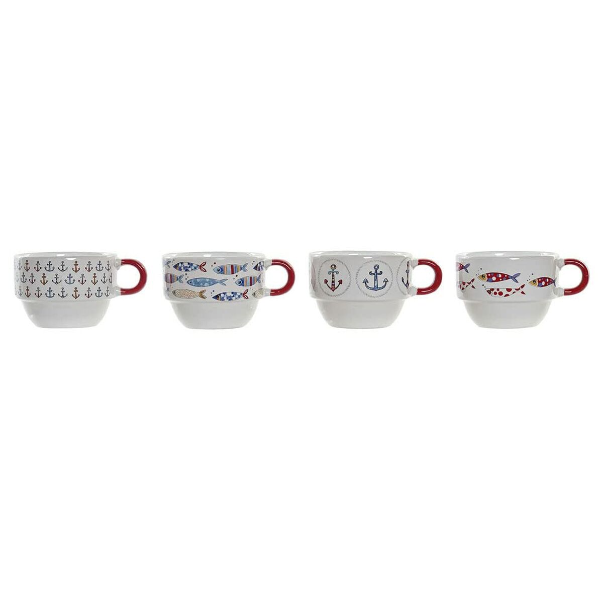 DKD Home Decor - Conjunto de Chávenas de Café DKD Home Decor Vermelho Multicolor Metal Grés 4 Peças 190 ml