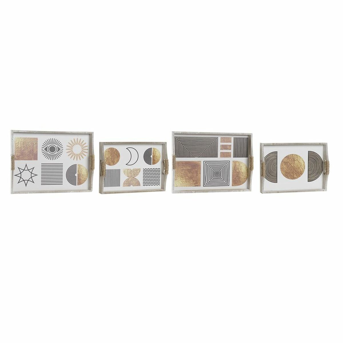 DKD Home Decor - Jogo de Bandejas DKD Home Decor Preto Dourado Branco 40 x 30 x 6 cm (2 Unidades)