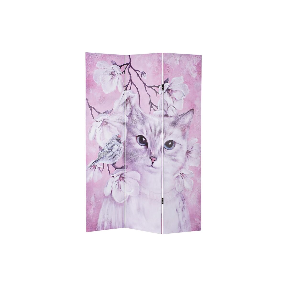 DKD Home Decor - Biombo DKD Home Decor Gato Tela 120 x 2,5 x 180 cm Pinheiro