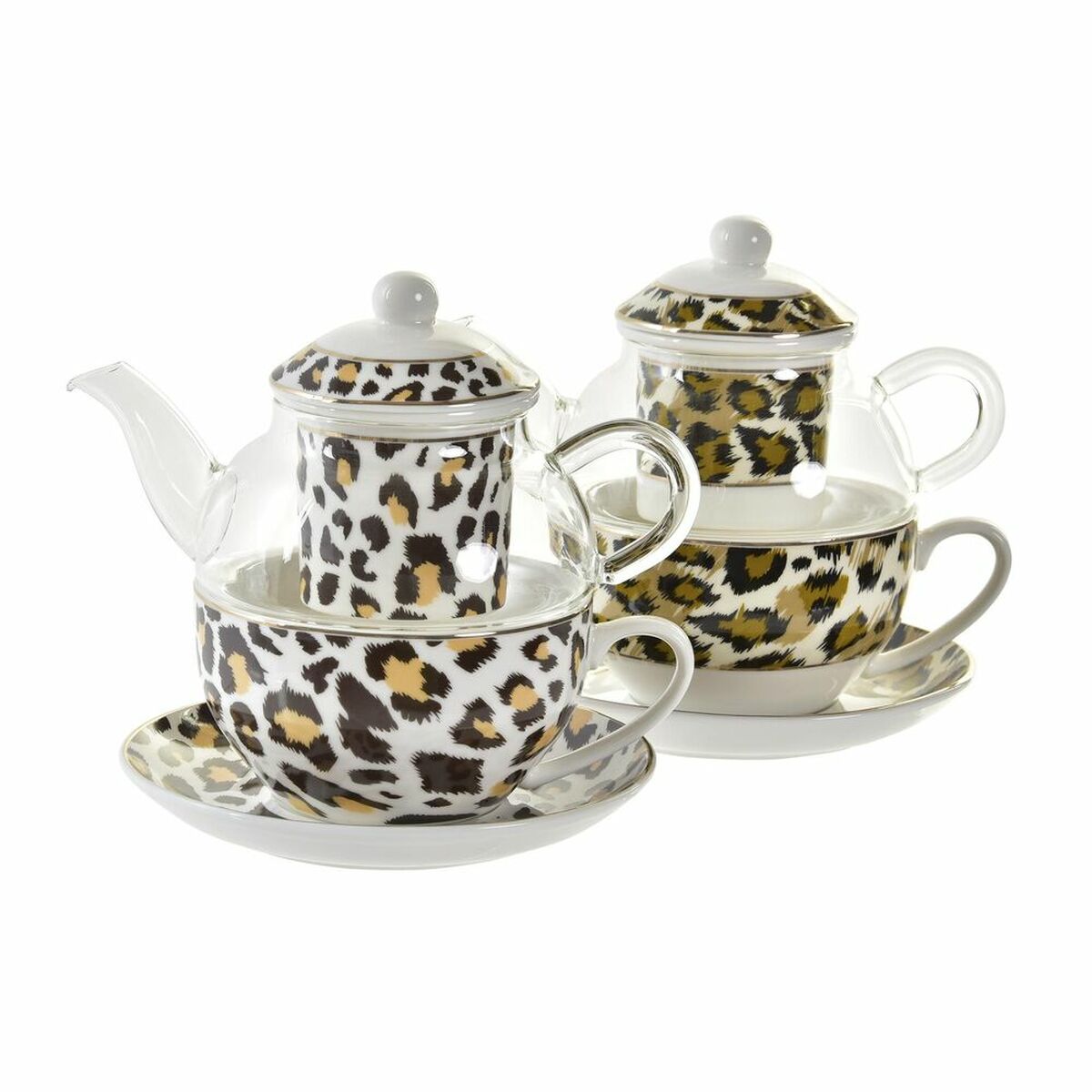 imagem de Bule DKD Home Decor Leopardo Cristal Porcelana Castanho Transparente Branco (2 Unidades)4