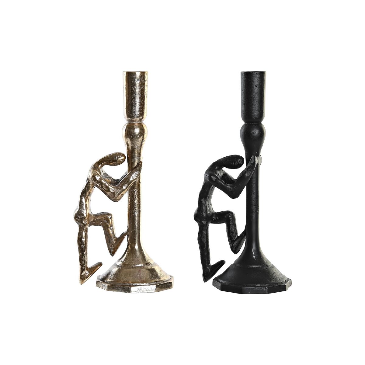 DKD Home Decor - Candelabro DKD Home Decor 12 x 10 x 27 cm Champanhe Preto Alumínio Moderno (2 Unidades)