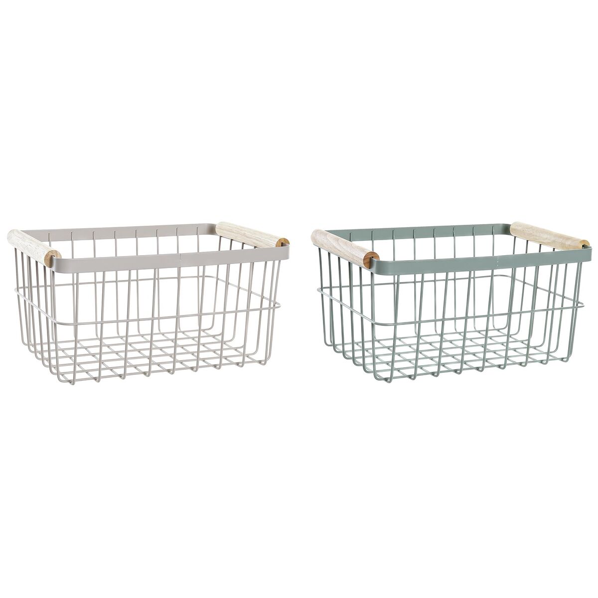 DKD Home Decor - Cesta de Varetas DKD Home Decor Verde Bege Metal Pinheiro Vintage 30,5 x 20 x 14,5 cm (2 Unidades)