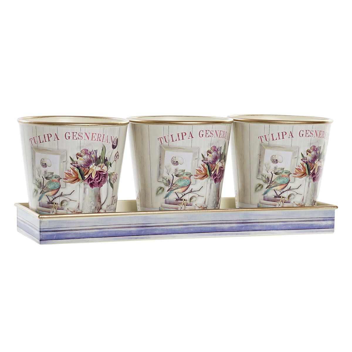 DKD Home Decor - Conjunto de Vasos DKD Home Decor Cor de Rosa Dourado PVC Shabby Chic 38 x 13 x 14 cm (3 Peças)