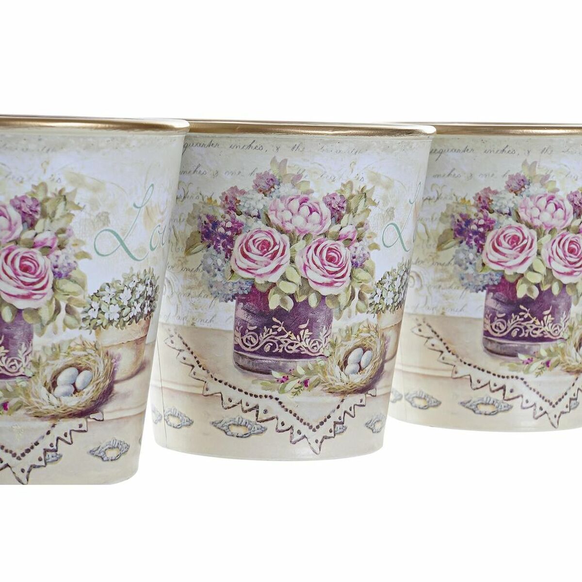 imagem de Conjunto de Vasos DKD Home Decor Bege Cor de Rosa PVC Shabby Chic 38 x 12 x 14 cm (3 Peças)4