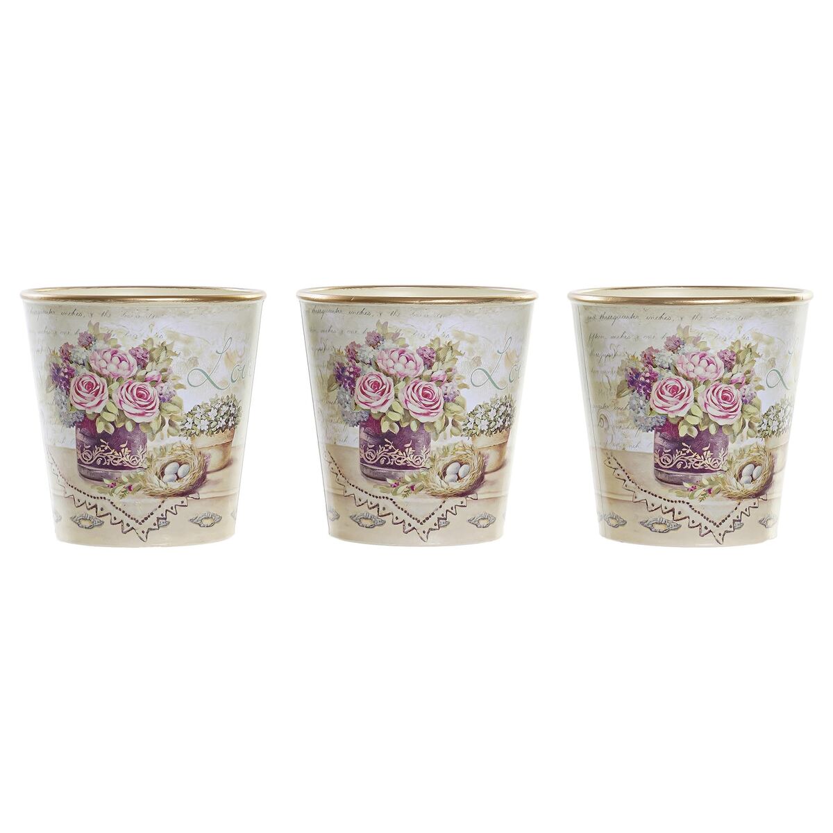 imagem de Conjunto de Vasos DKD Home Decor Bege Cor de Rosa PVC Shabby Chic 38 x 12 x 14 cm (3 Peças)3