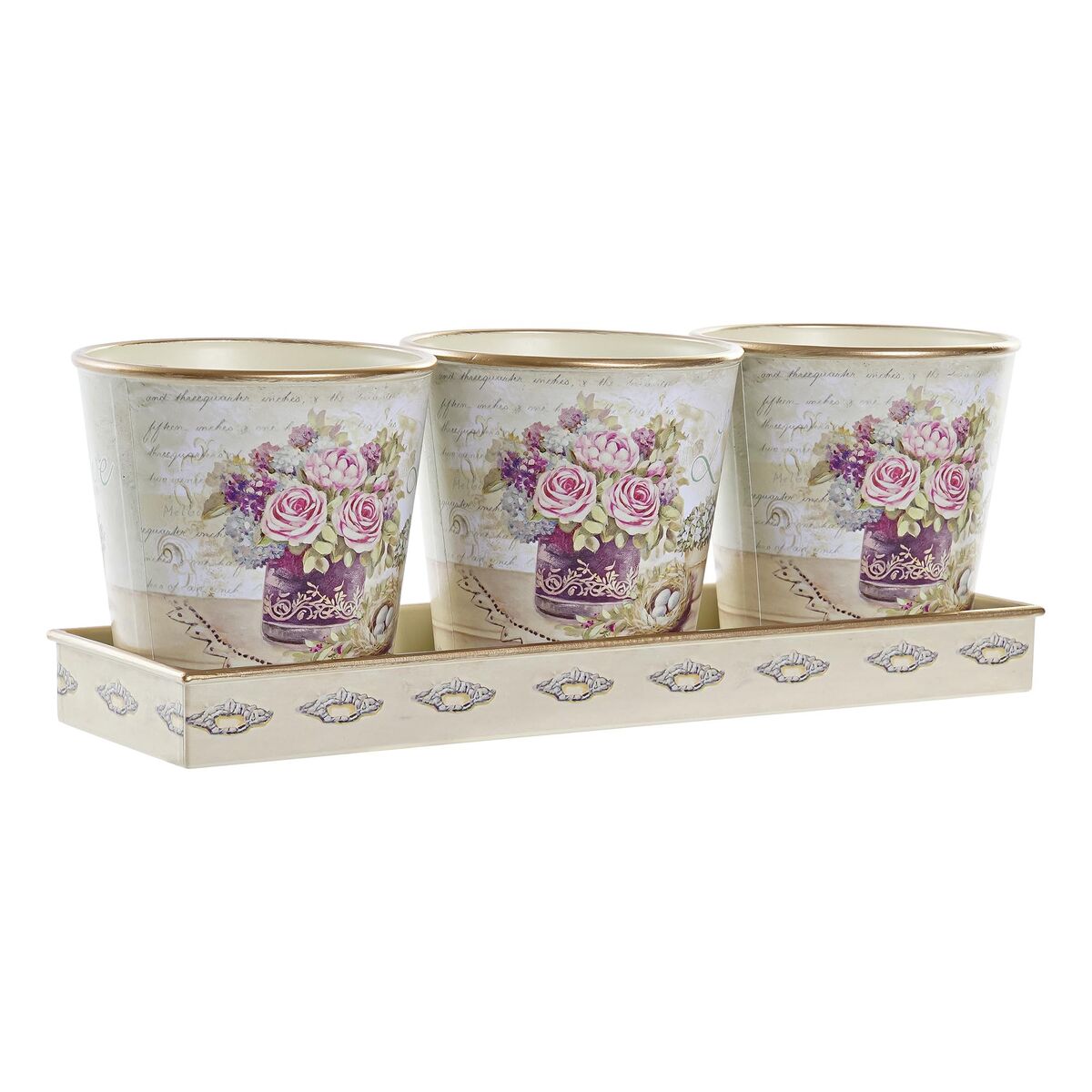 DKD Home Decor - Conjunto de Vasos DKD Home Decor Bege Cor de Rosa PVC Shabby Chic 38 x 12 x 14 cm (3 Peças)