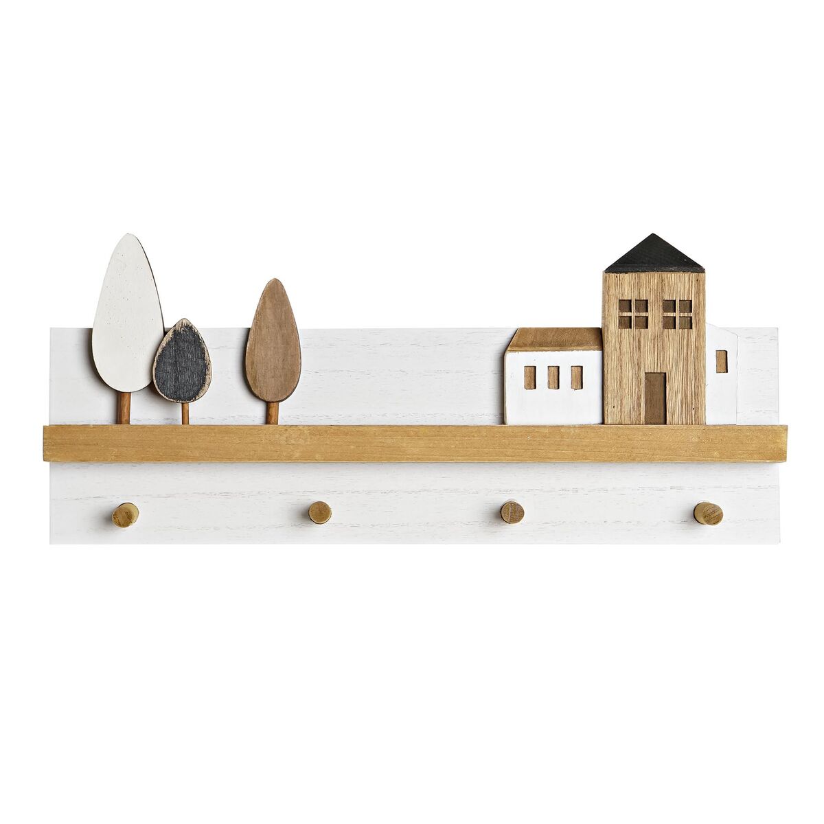 DKD Home Decor - Bengaleiro de parede DKD Home Decor Madeira Casas Urbana 40 x 4 x 17 cm