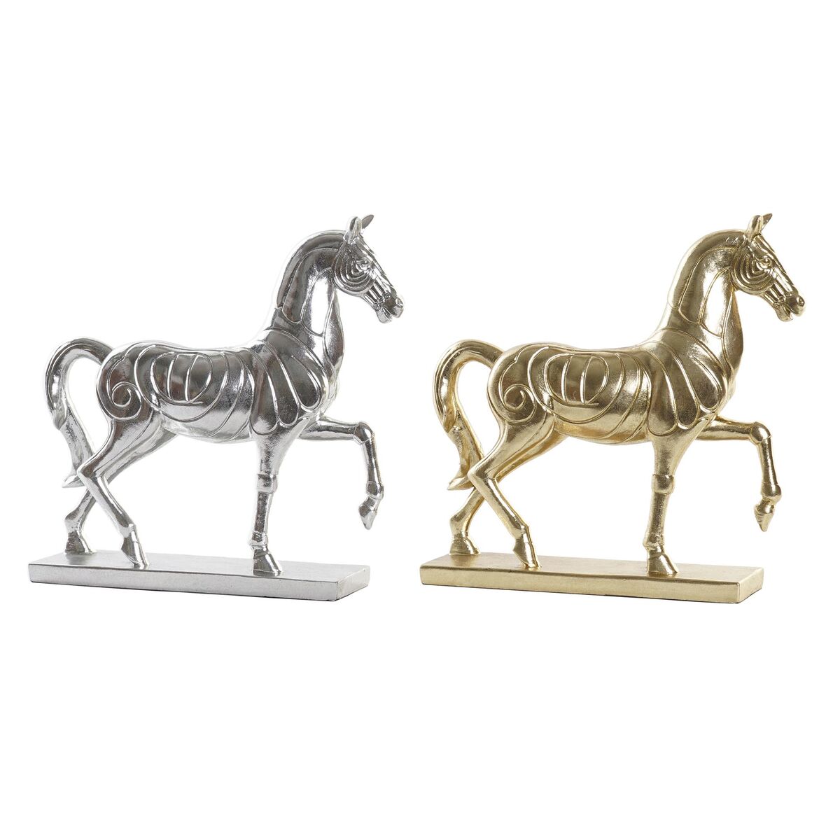 DKD Home Decor - Figura Decorativa DKD Home Decor 34 x 9,5 x 33,5 cm Cavalo Prateado Dourado (2 Unidades)