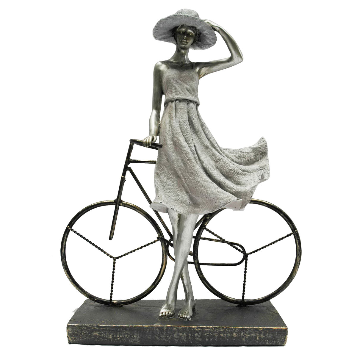 DKD Home Decor - Figura Decorativa DKD Home Decor Mulher Prateado Bicicleta Metal Resina (27,5 x 9,5 x 34,5 cm)