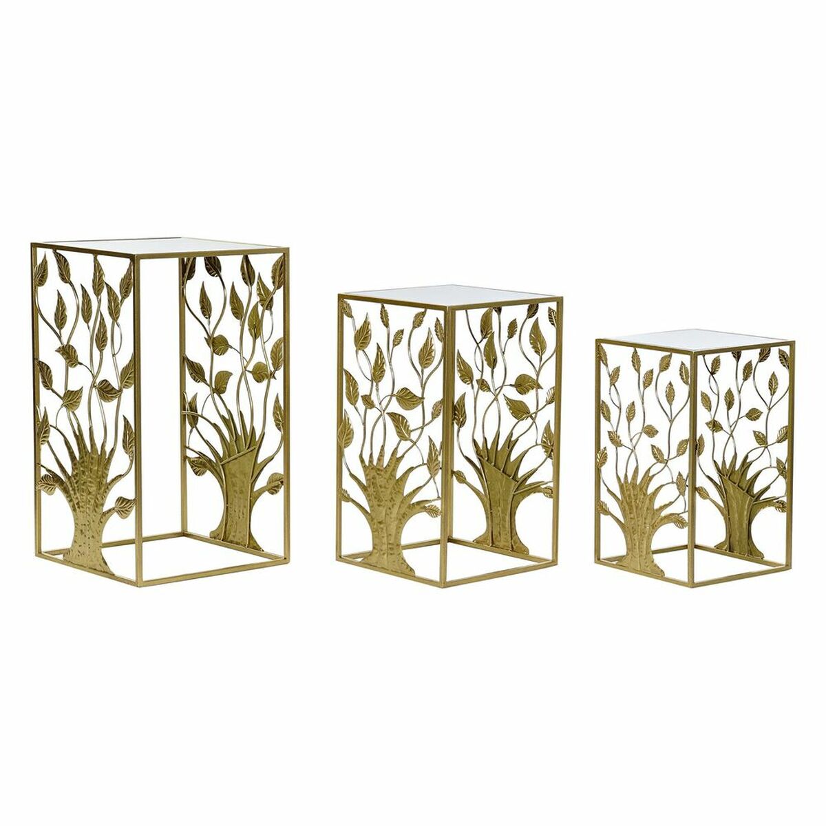 DKD Home Decor - Conjunto de 3 mesas pequenas DKD Home Decor Dourado Metal Espelho 40 x 40 x 70 cm