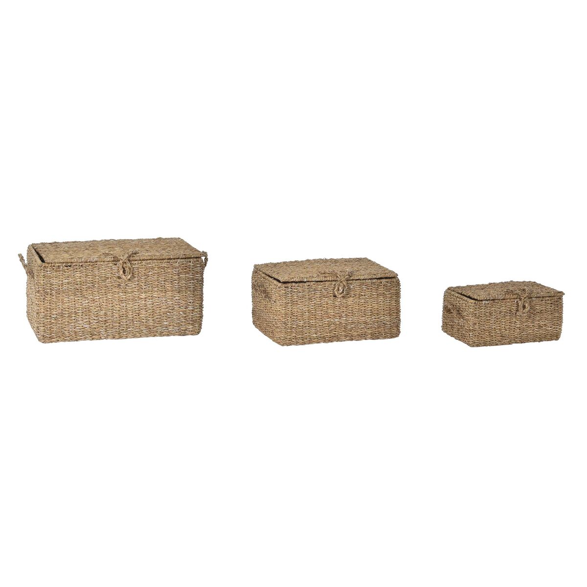 DKD Home Decor - Conjunto de Cestas DKD Home Decor Com tampa Natural Ferro Zostera marina (50 x 34 x 25 cm) (3 Peças)