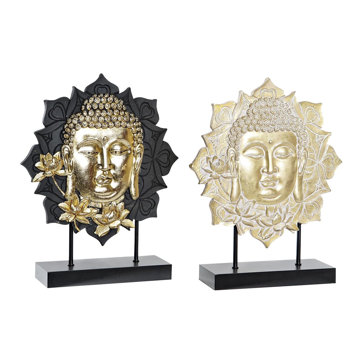 DKD Home Decor - Figura Decorativa DKD Home Decor 27 x 8 x 33,5 cm Preto Dourado Buda Oriental (2 Unidades)