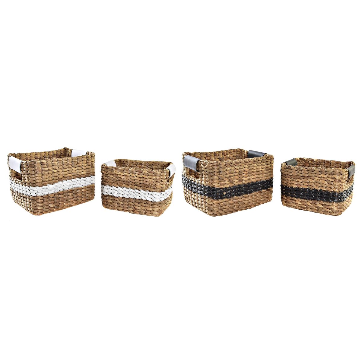 DKD Home Decor - Conjunto de Cestas DKD Home Decor Branco Preto Natural Branco/Preto Poliuretano Madeira Metal Fibra natural Colonial 30 x 40 cm 32 x 25 x 20 cm (2 Unidades)