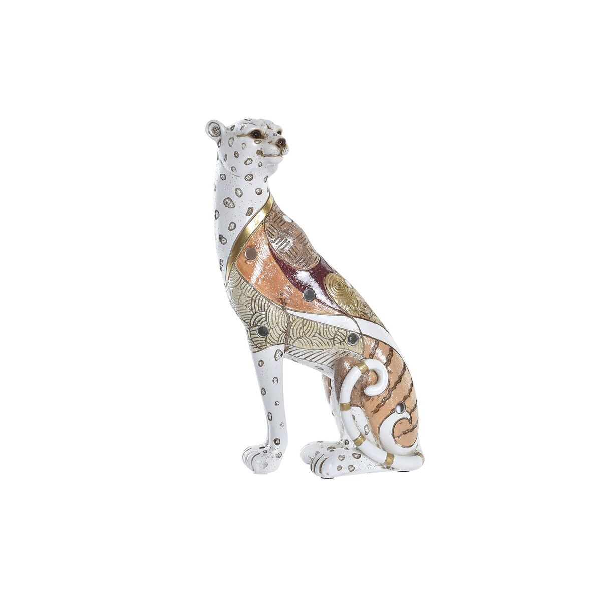 DKD Home Decor - Figura Decorativa DKD Home Decor 15 x 8 x 25 cm Laranja Branco Leopardo Colonial