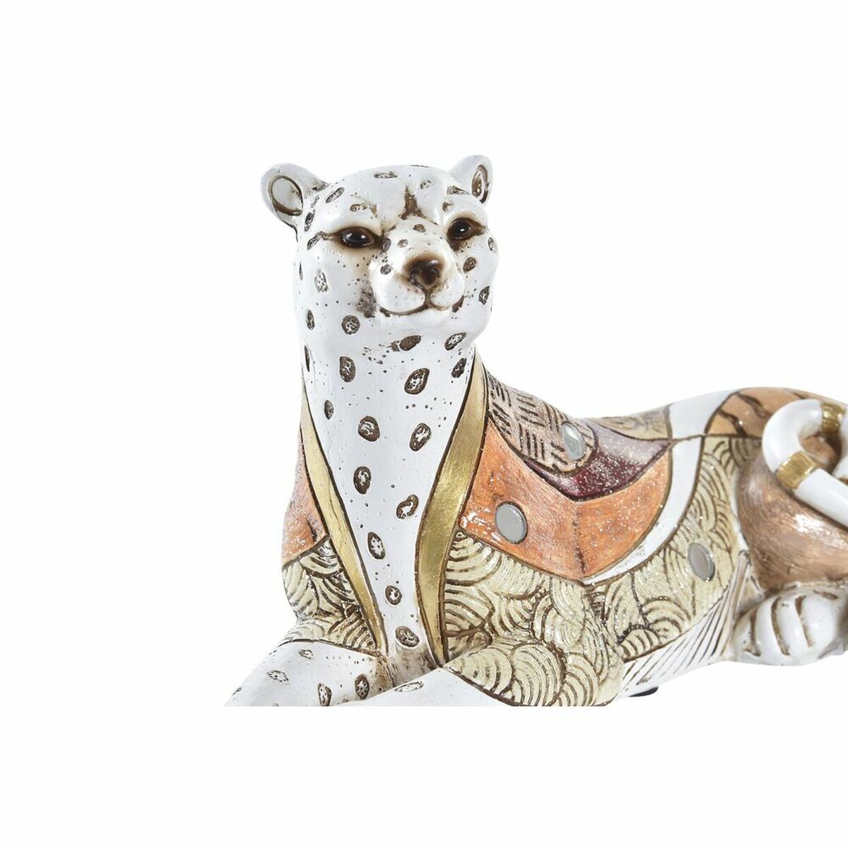 imagem de Figura Decorativa DKD Home Decor Branco Laranja Leopardo Colonial 24 x 10 x 12 cm2