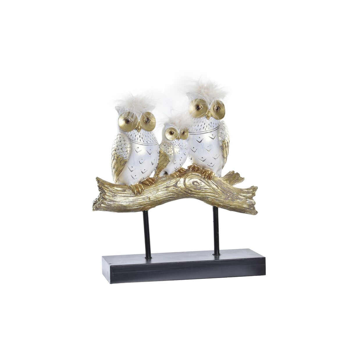 DKD Home Decor - Figura Decorativa DKD Home Decor Tronco 24 x 9 x 26 cm Corujas Preto Dourado Branco